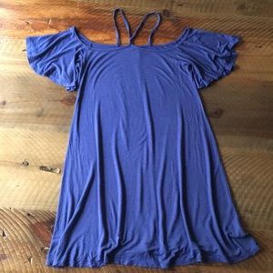 SOLA LA FE Blue Halter T-Shirt Dress, size Small